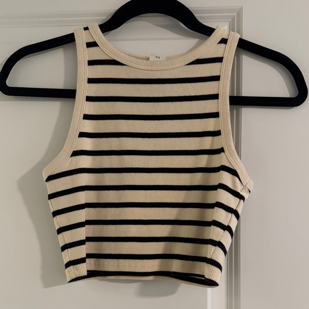 H&M Black and Cream Striped Crop Top